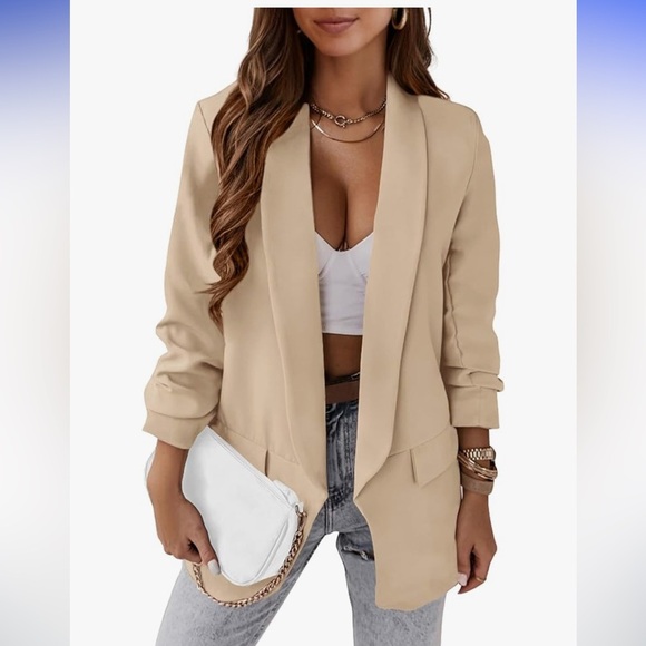 NWT Kirundo Women's Oversized Open Front Tan Blazer Medium - Picture 1 of 6
